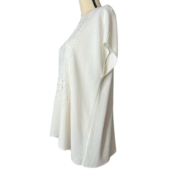 Anne Klein Cap Sleeve White Sweater with Embroidery and Sequins Size XL - Picture 3 of 7